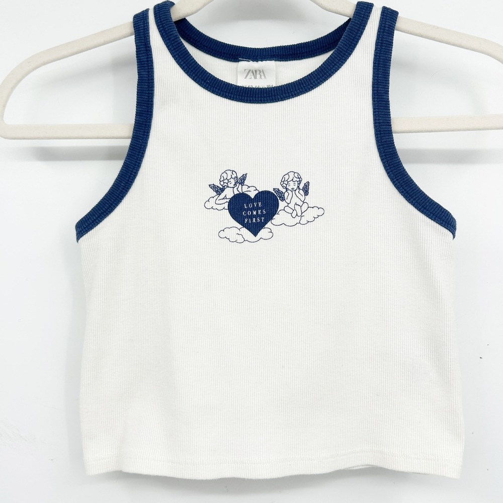 ZARA Girls Cherub Heart Graphic Love Comes First Ribbed Tank‎ Top Size 13-14Y